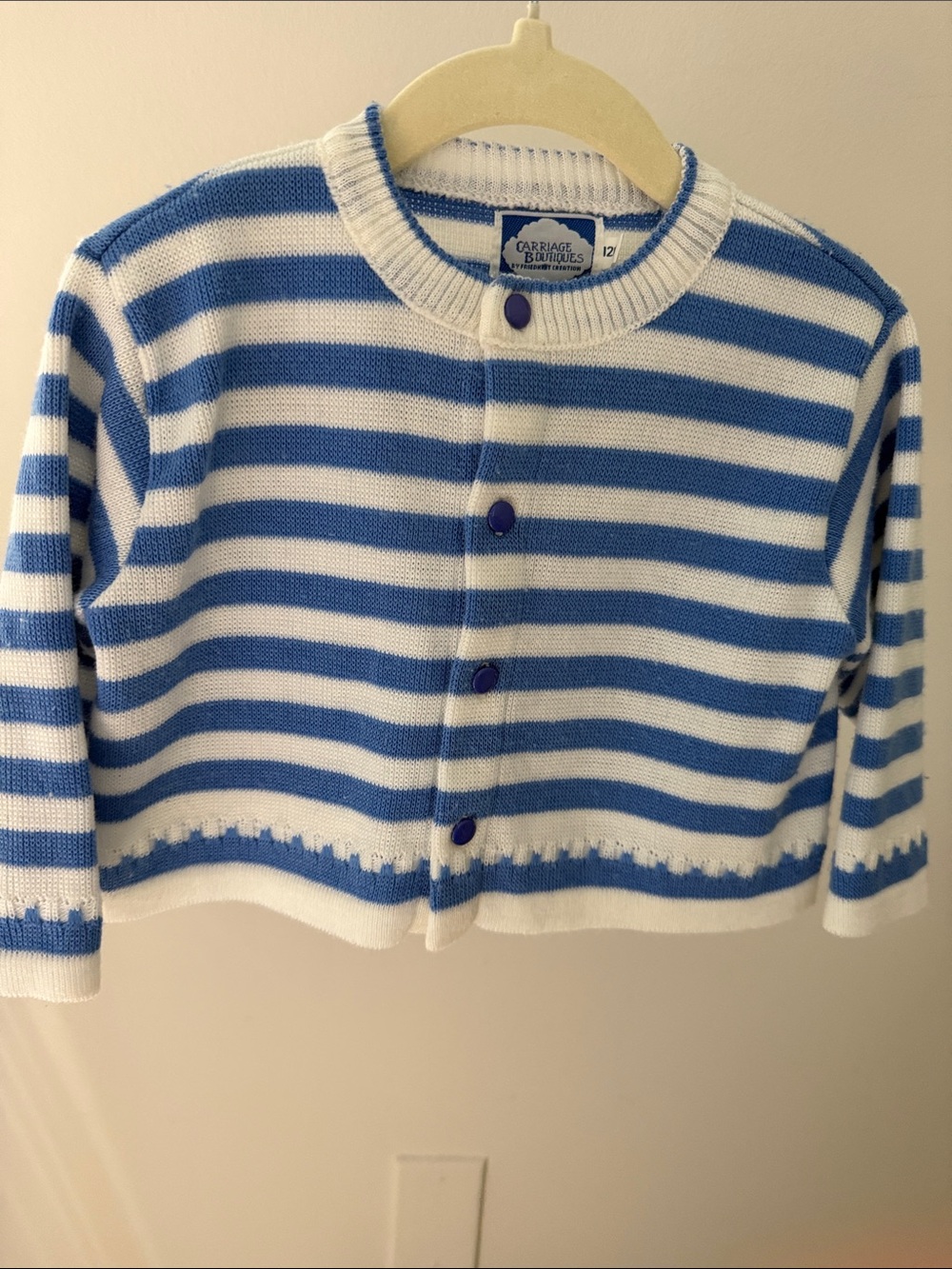 Carriage Boutique Blue and White Striped Knit Cardigan